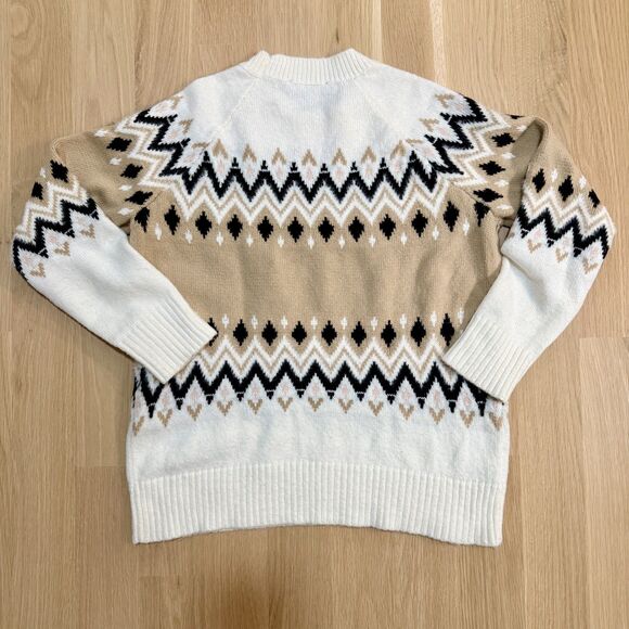 ANN TAYLOR Fair Isle Sweater Ivory Tan Black Wool Blend Size XSmall - Picture 5 of 6